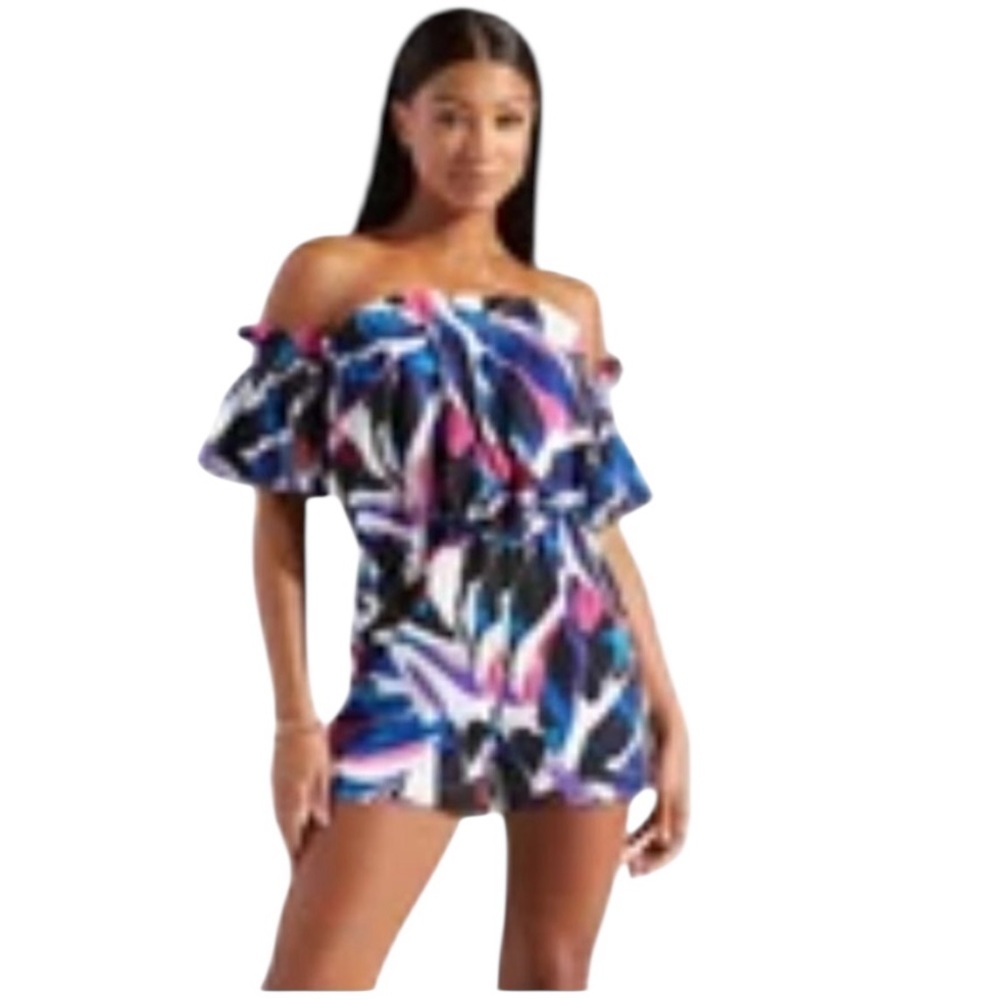 NWT Shoedazzle Abstract Print Off Shoulder Romper - Medium